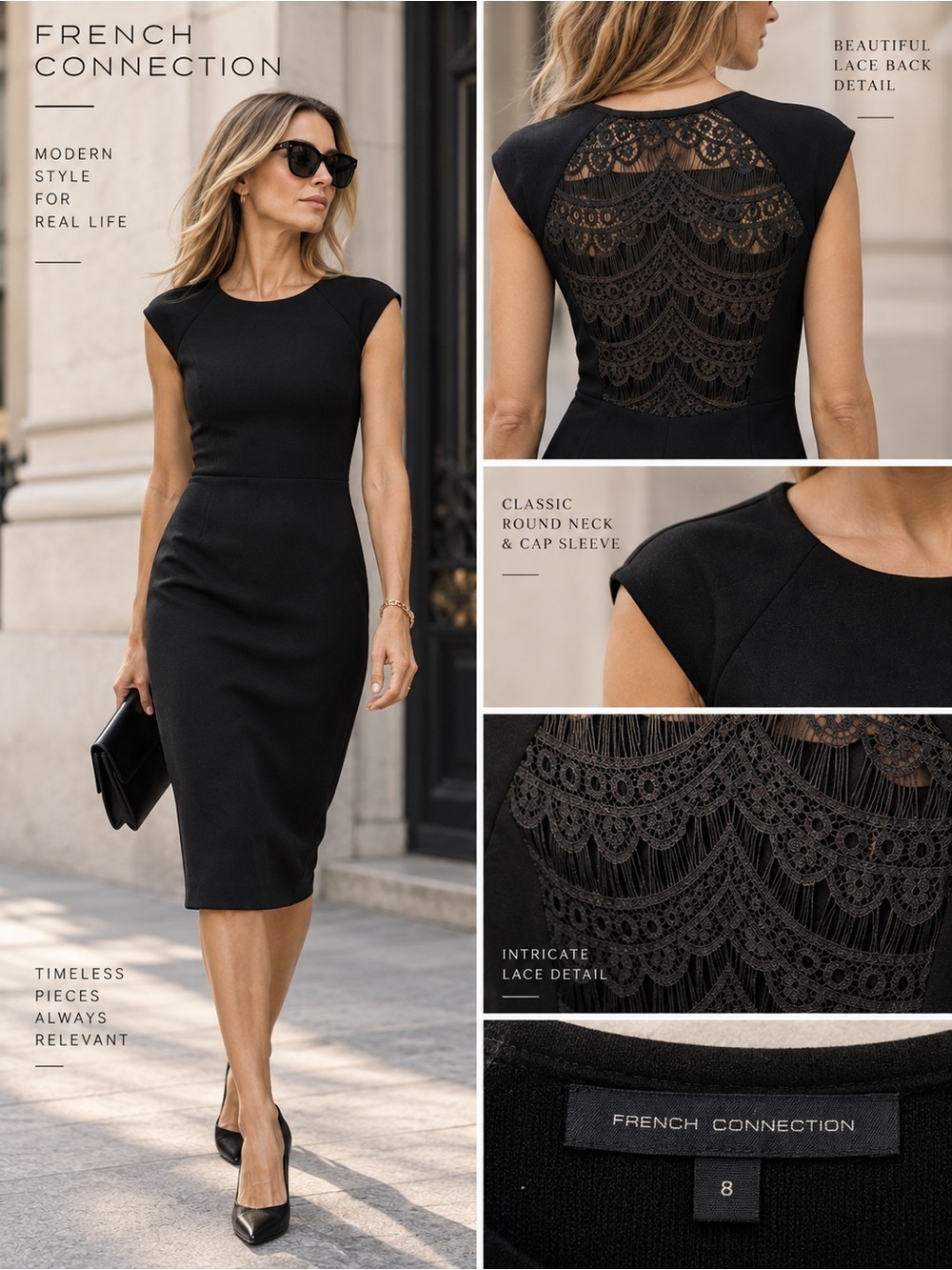 French Connection Viven Lace Cap Sleeve Dress – Size 8 – NWT
